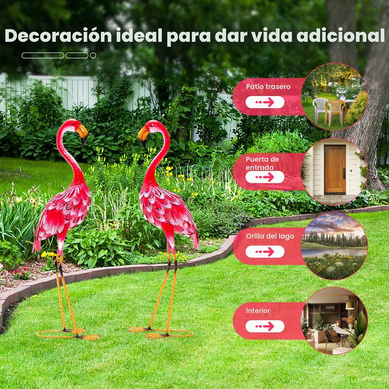 RELAX4LIFE Estatua de Jardín de Flamencos de 2 Unidades, Escultura Metálica de Flamenco Resistente al Óxido para Jardín, Balcón,Terraza, Patio Trasero, 27x20x89cm