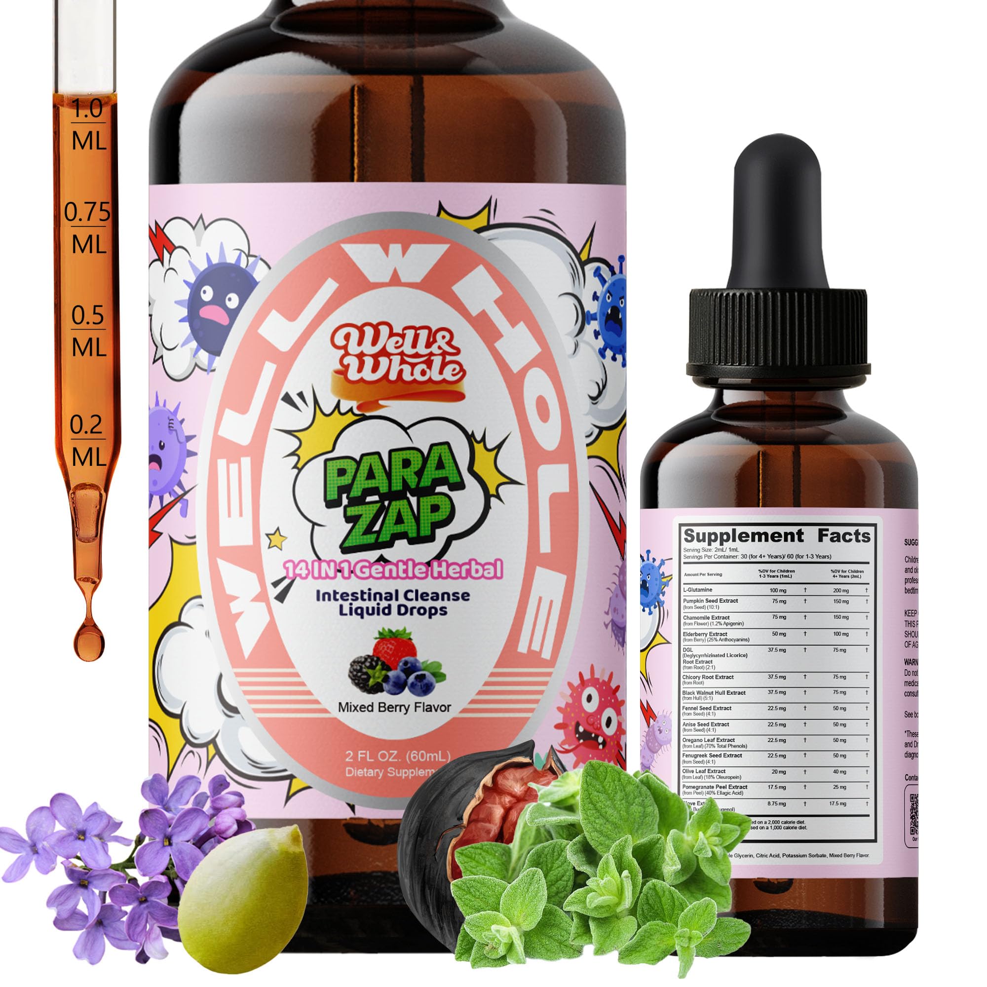 Black Walnut Clove Drops for Kids, Gut Support Liquid, Gentle Herbal, 60mL