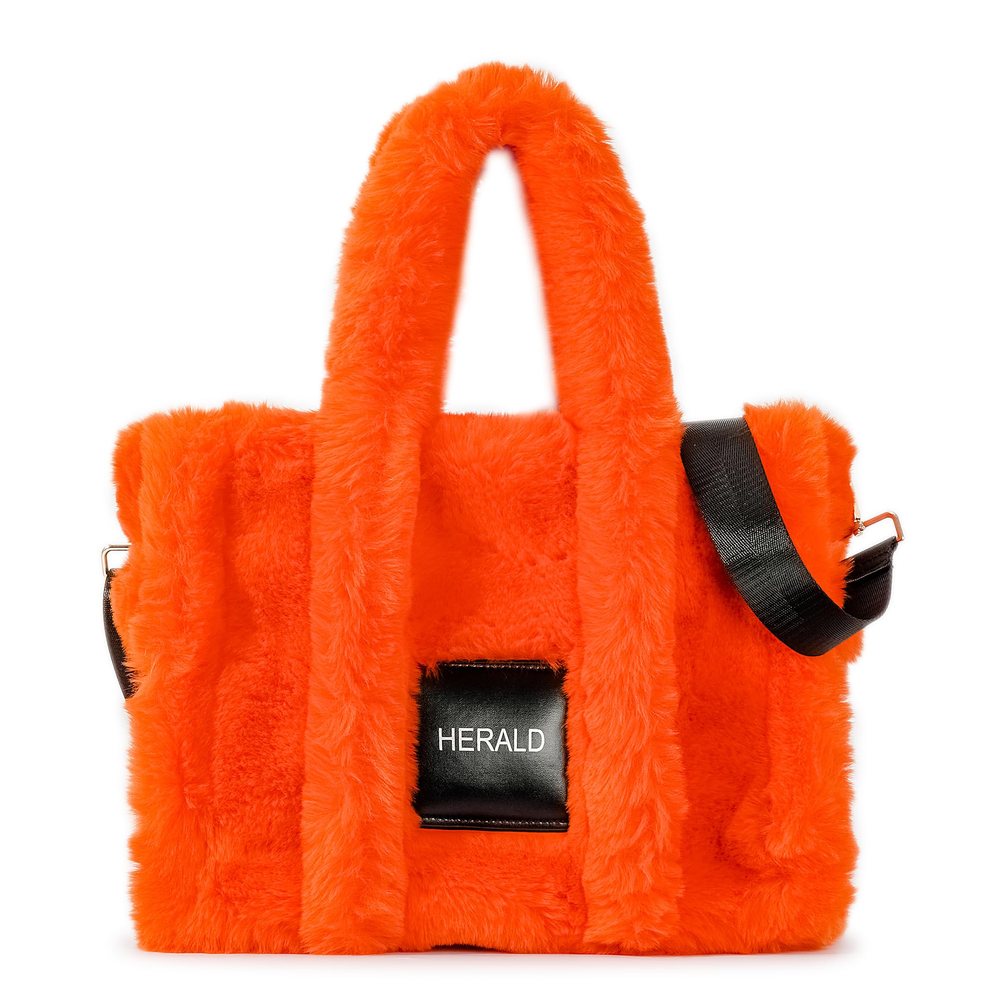 Herald Large Tote Bag for Women Soft Winter Fluffy Fuzzy Furry Plush Top Handle Purse and Handbag With Long Shoulder Strap