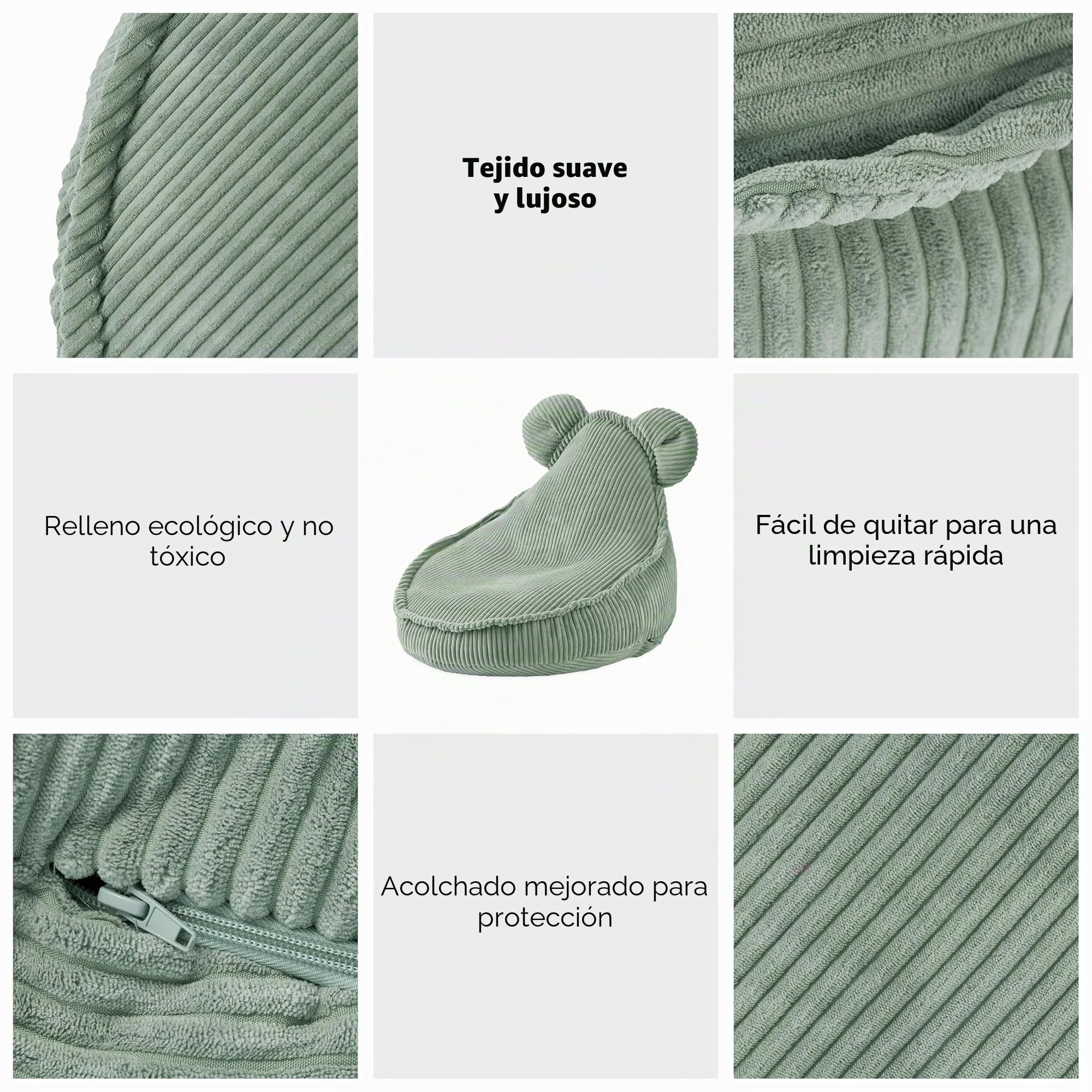 MISIOO Puf Infantil – Big Bag Bean Bag – Lavable Construcción Estable y Suave – Material de Pana – 68 x 45 cm