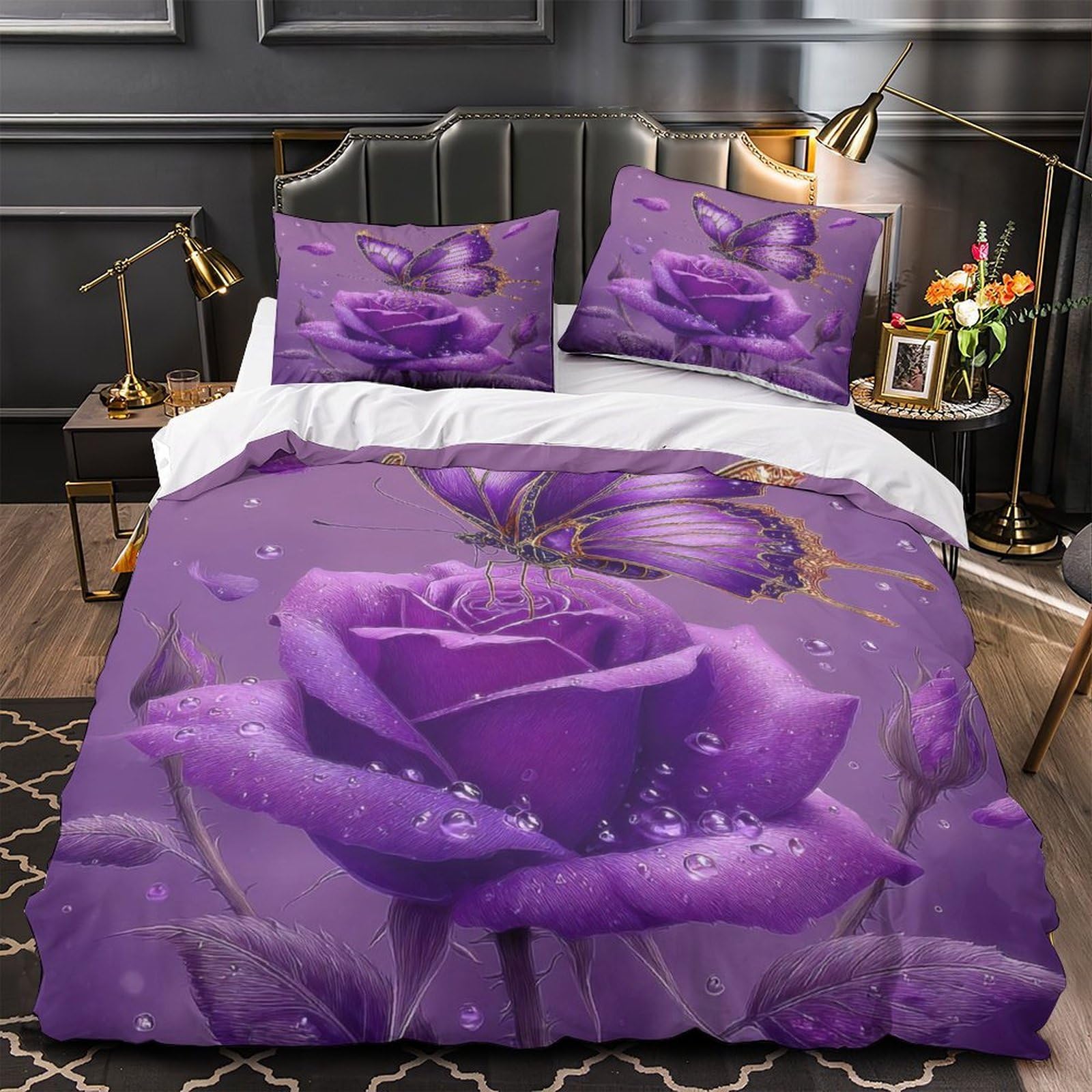 Housse de couette carlin 200x200 cm en microfibre avec parure de lit 3D