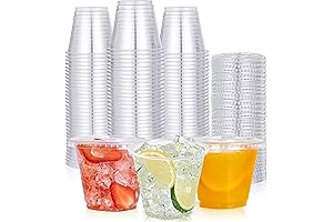 200 Pack 9oz Disposable Clear Plastic Smoothie, Yogurt, Parfait Cups with Flat...