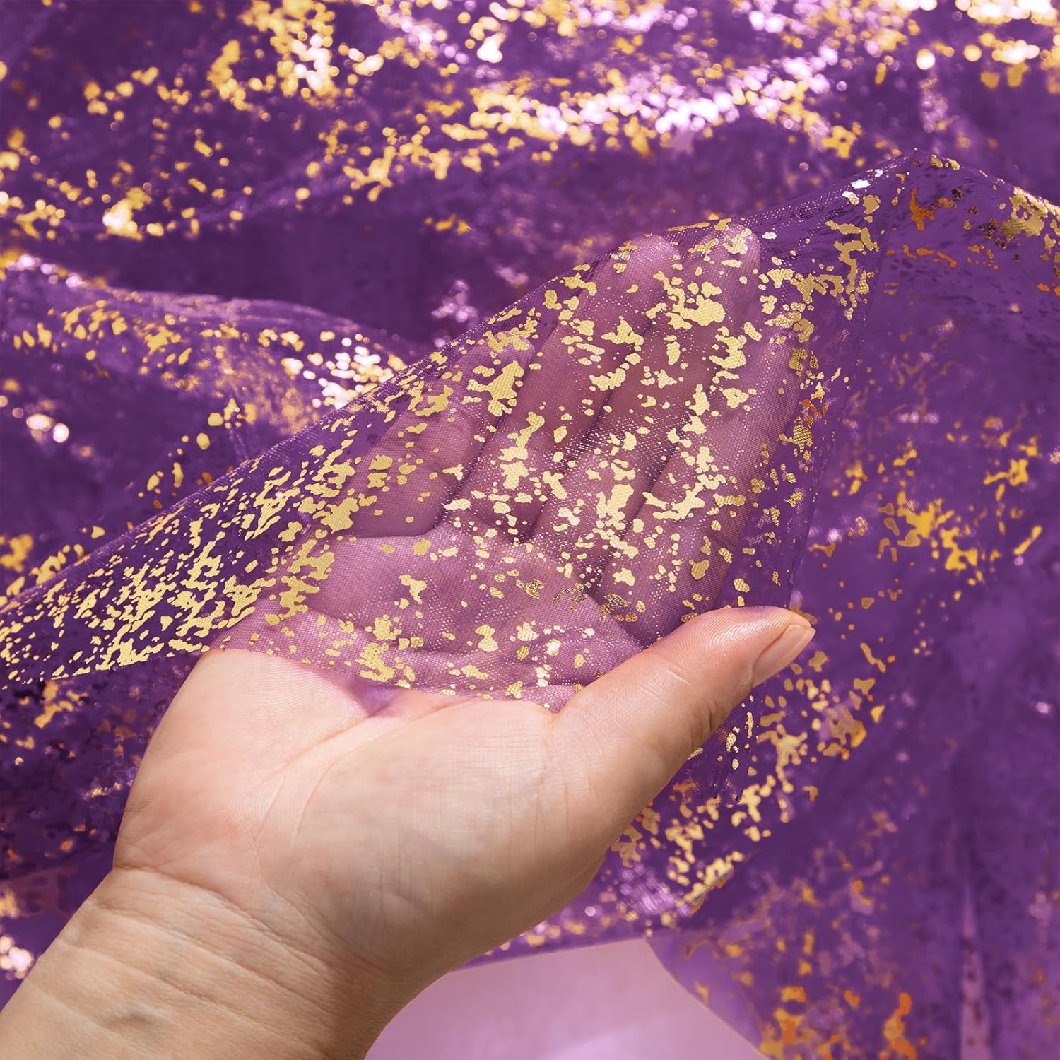 Horbaunal 2 Pack Purple Gold Gauze Table Runners 10 FT, Sheer Chiffon Tulle Cheesecloth Runner with Golden Glitter Metallic Foil, Purple Table Runner for Wedding Birthday Baby Shower Party Decorations