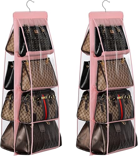 Miniatura 10 de Lirex Paquete de 2 organizadores de bolsos colgantes para armario, organizador de almacenamiento de 8 bolsillos para colgar bolsos, organizador de