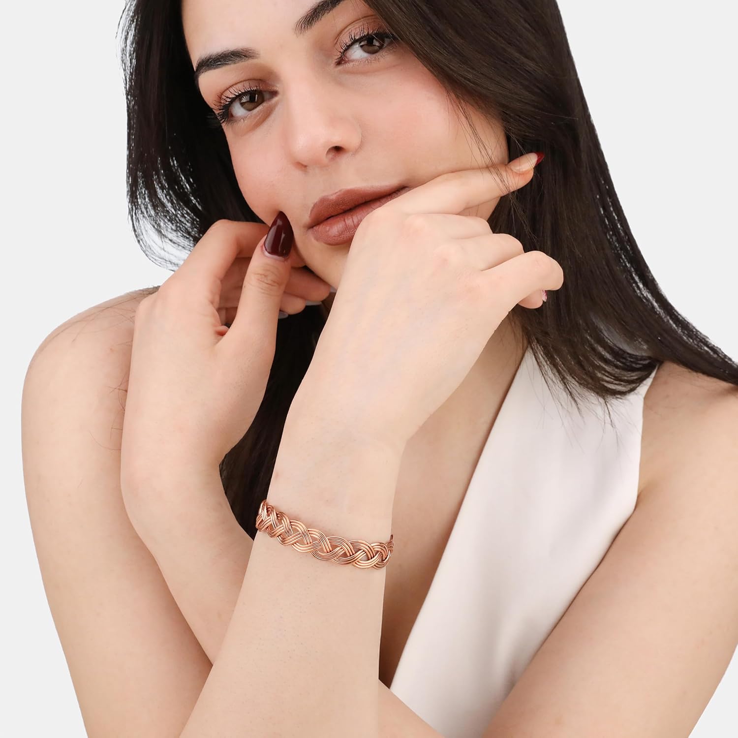 Handmade Elegant Copper Bracelet for Women - Pure Copper Bracelet for Pain Relief and Stress Relief - Adjustable Entwisted Copper Bracelet to Fit many Size Wrist (knitted)