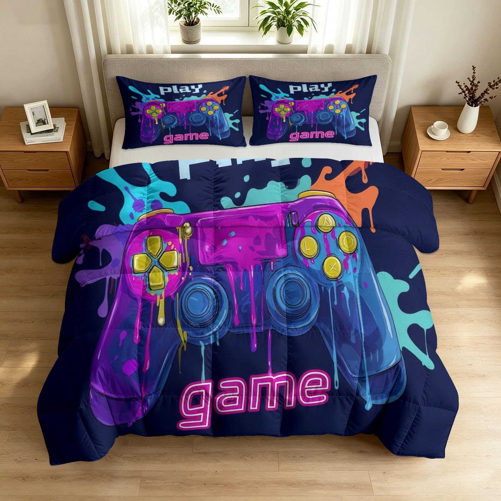Edredón lavable de 200 x 200 cm azul con dos fundas de almohada de edredón para 4 estaciones