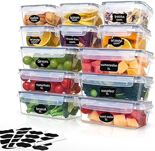 Lot de 12 Boîtes de Conservation Alimentaire, boîtes hermétiques plastiques sans BPA, rangement cuisine et maison, contenants alimentaires micro-ondes et congélation, 6 x 1L + 6 x 500mL