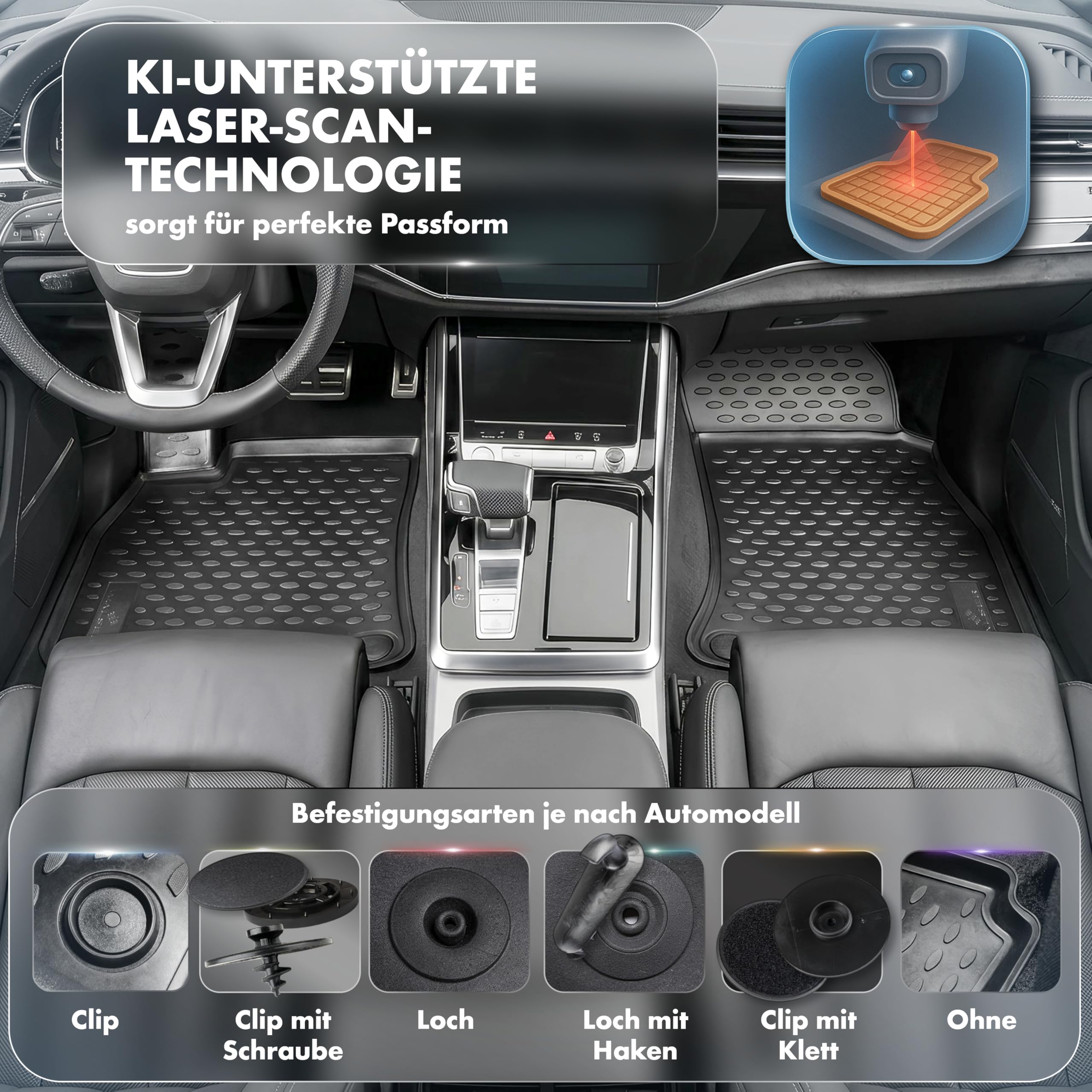 WALSER XTR Gummi Fussmatten Auto für Volvo XC60 2 2017-Heute, 100% passgenaue Auto Fußmatten, robuste Universal Fußmatte Auto, Gummimatten Auto, Auto Fussmatten Gummi, Auto Gummimatten