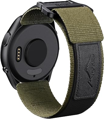 ANCOOL for Garmin Vivoactive 5/3/Forerunner 55/165/245 Watch Bands, 20mm Nylon Watch Band for Venu Sq/Venu 2 Plus/Sq 2 Bands for Galaxy Watch 7/6/5/4/FE 40mm 44mm, Black/Green