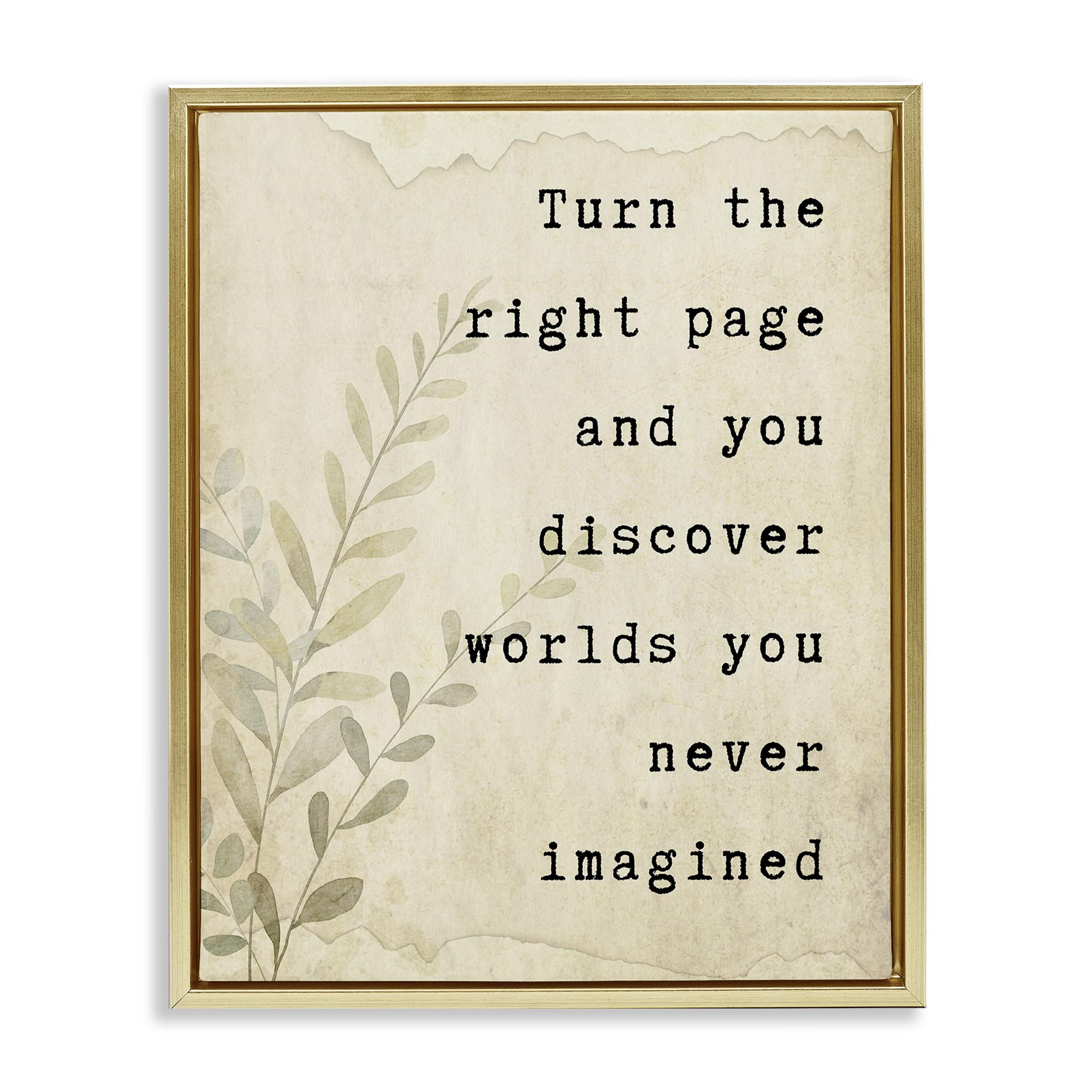 Stupell Industries Metallic Gold (Matte) 'Literary Wonders Quote'| Floating Frame Canvas Art