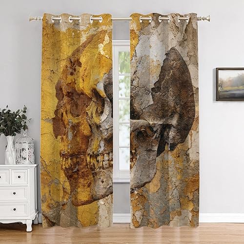 Miniatura 17 de Skeleton Digital Corruption Bedroom Curtains, Neon Cyberpunk Skeleton Scene Blackout Drapes Grommet Insulated Thermal Curtains for Living Room