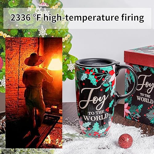 Miniatura 4 de Topadorn Taza de cerámica de porcelana con latte de té, taza de café con caja de regalo, 17 onzas. Taza de viaje con tapa, Noel de Navidad