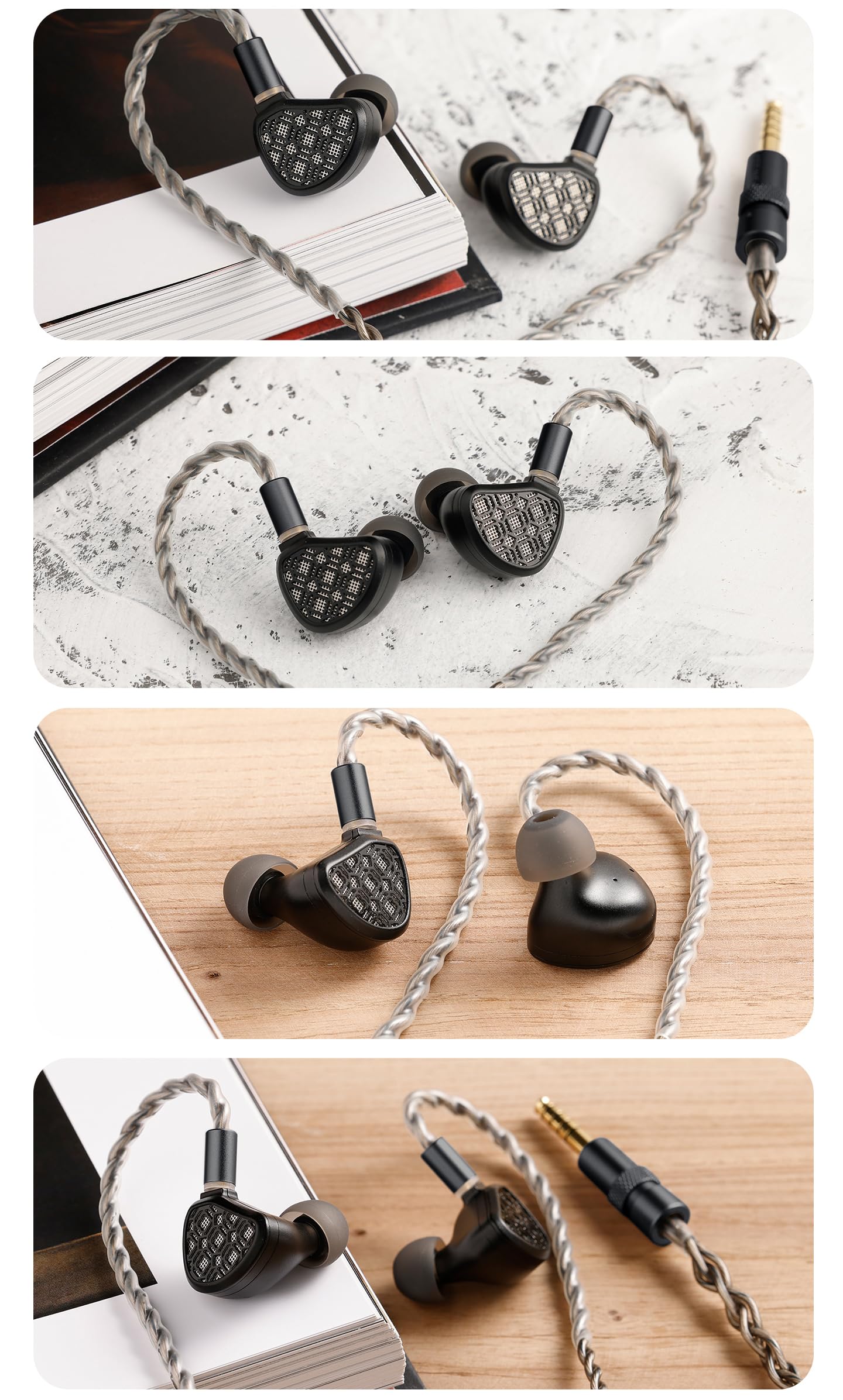 KGUSS KEFINE Arnar Monitory Hi-Fi douszne, 1 płaski przetwornik + 1 hybrydowe słuchawki douszne BA, przewodowe słuchawki 3,5/4,4 mm, odłączany kabel 0,78 mm, 2-pinowy, 3 pary wymiennych zatyczek do