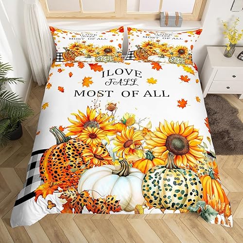 Manfei Juego de funda de edredón de otoño tamaño matrimonial, juego de ropa de cama de 3 piezas para niños y niñas, decoración de dormitorio de
