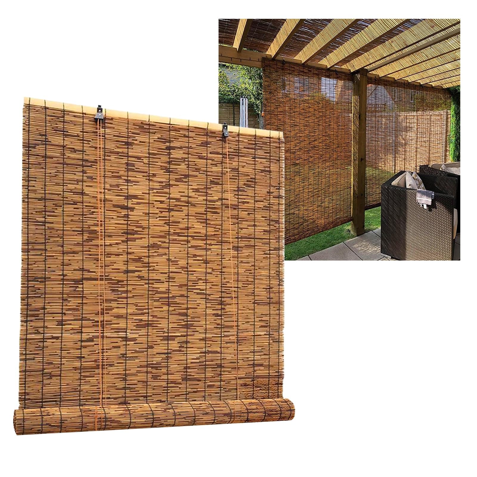 Patio Shade Roller Blinds for 12-72in Wide Windows, 48-84in Length Outdoor Roller Shades Sun Protection Cordless Privacy Partition for Porch Patio