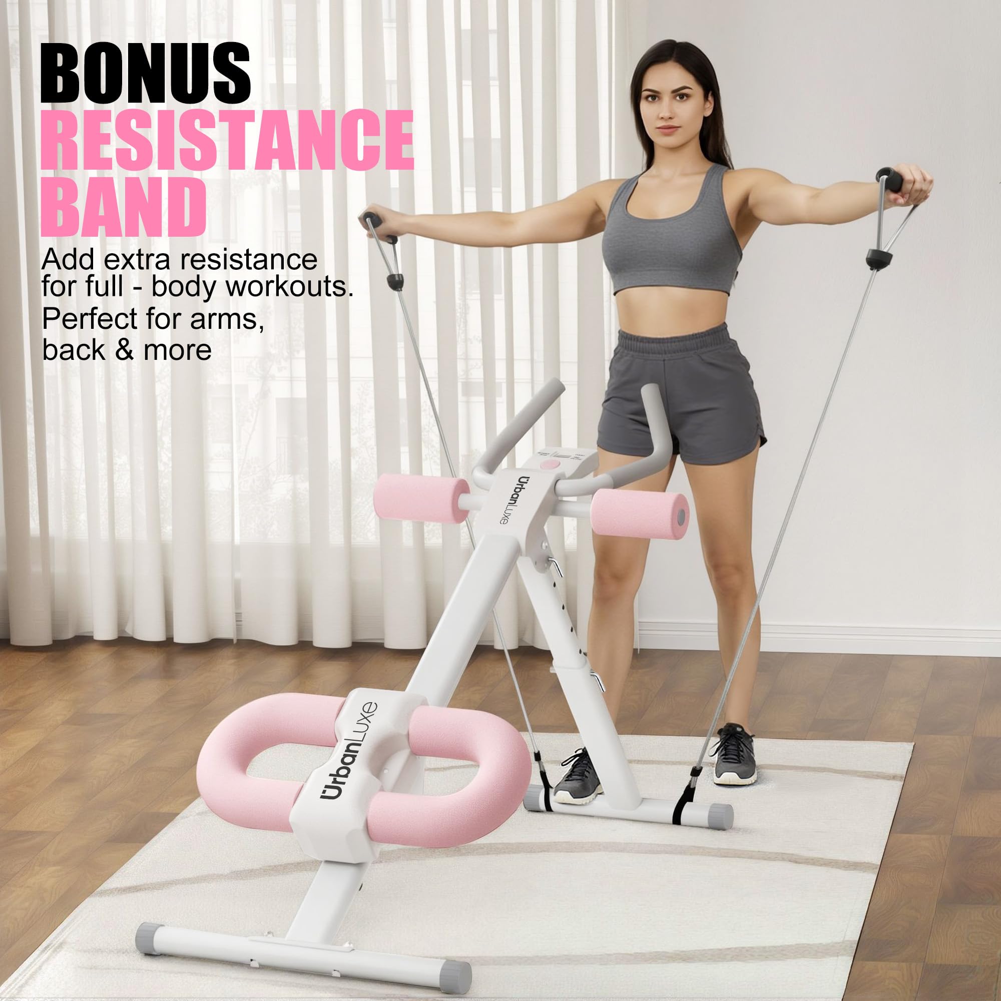 bauchtrainer für zuhause, verstellbarer Bauchtrainer mit LCD-Monitor, zusammenklappbares Bauchmuskeltrainingsgerät mit Knieschutz für das Heimtraining