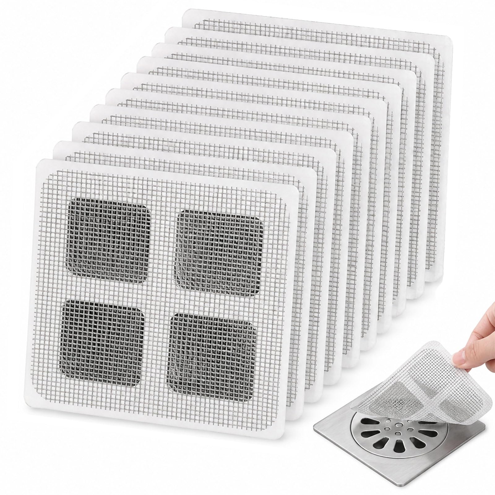 10Pcs Square Disposable Shower Drain Hair Catcher Adhesive Mesh Stickers