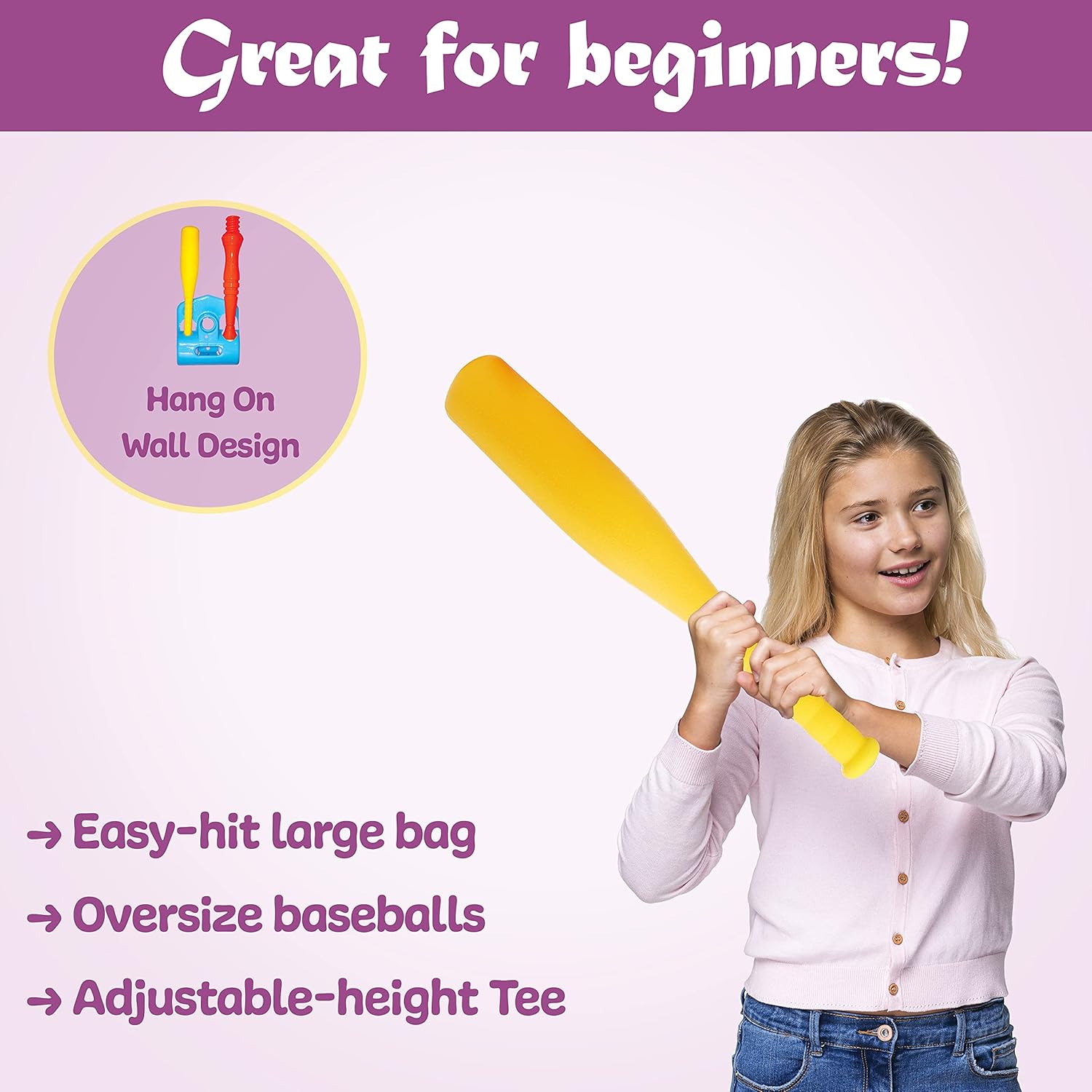 High Bounce Sports Kids Baseball Tee - T-Ball Set Training Baseball Set for Kids Pitch Combo - 1 Bat and 2 Balls : Toys & Games