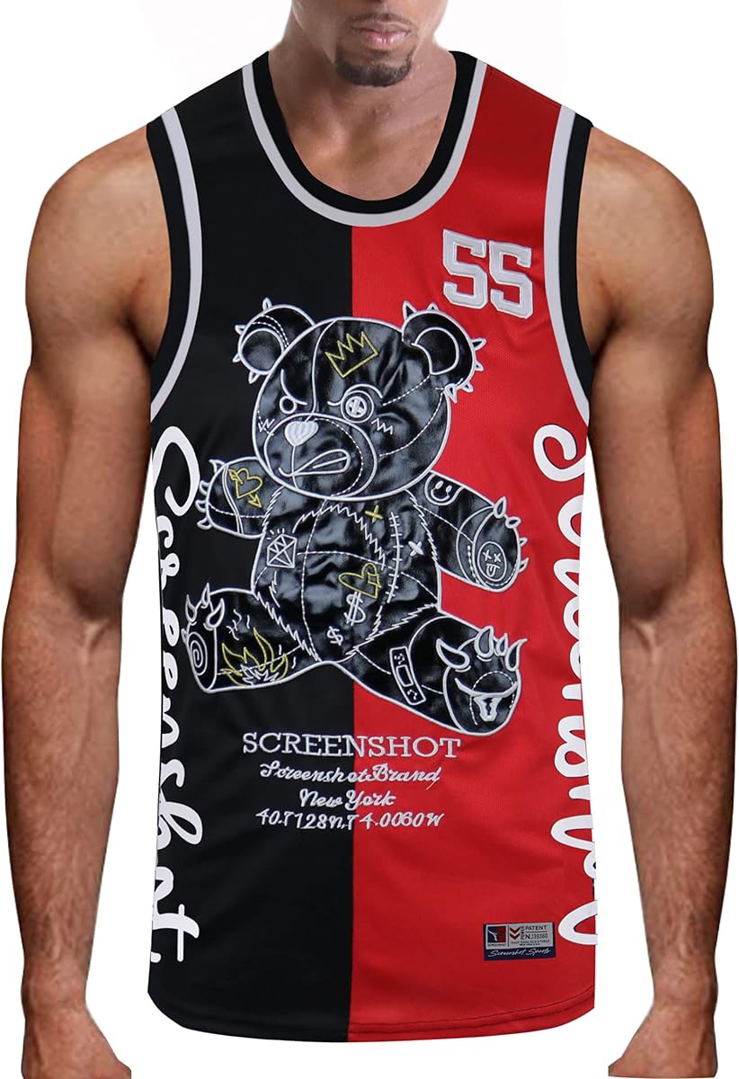 SCREENSHOT Mens Hip-Hop Premium Urban Sreetwear Fashion Jersey Top - NYC Style Basketball Sports Team Color Mesh Tops