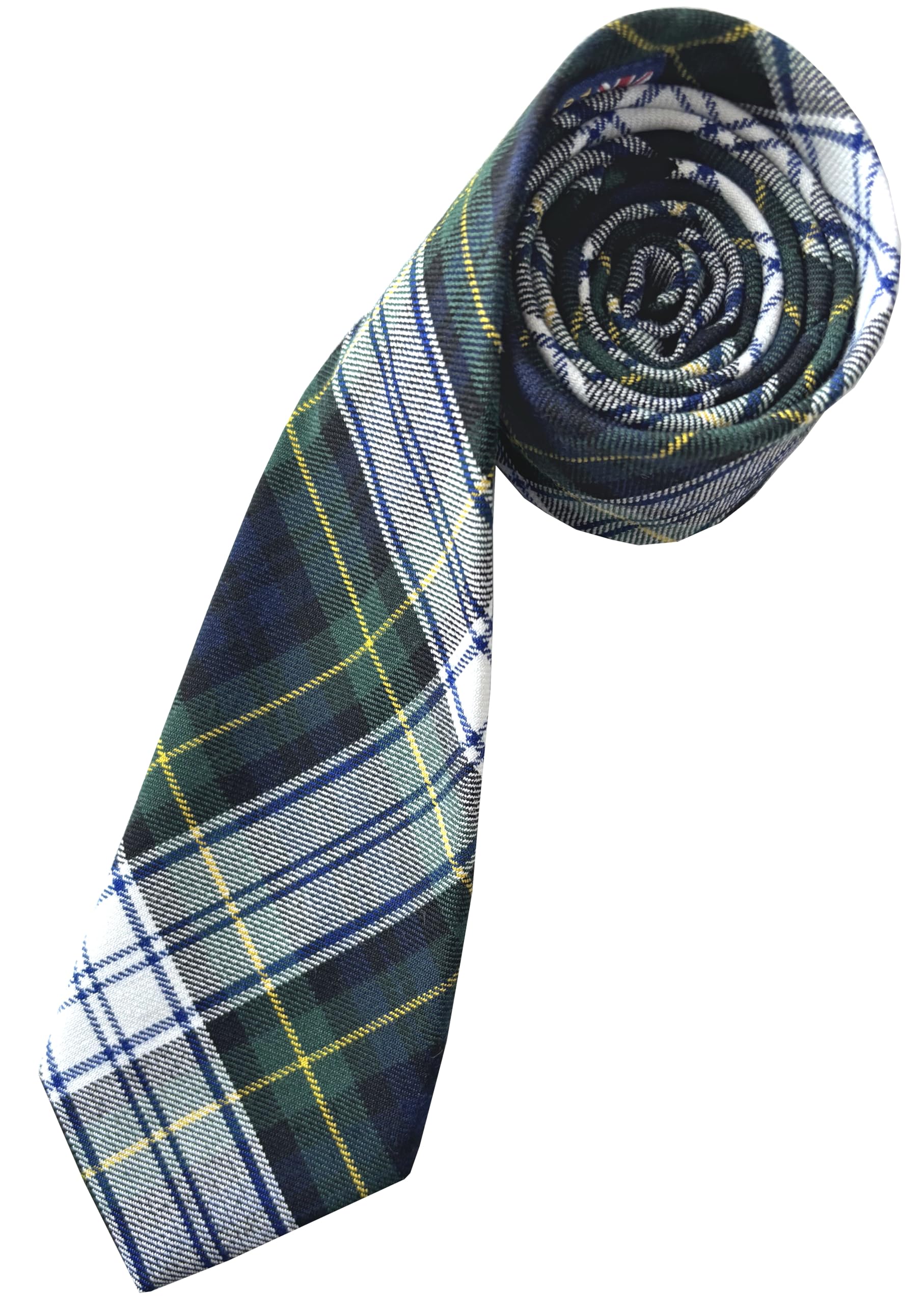 Great British Tie Club Men's Navy Blue, Green, Yellow, White Gordon Dress Tartan Neck Tie
