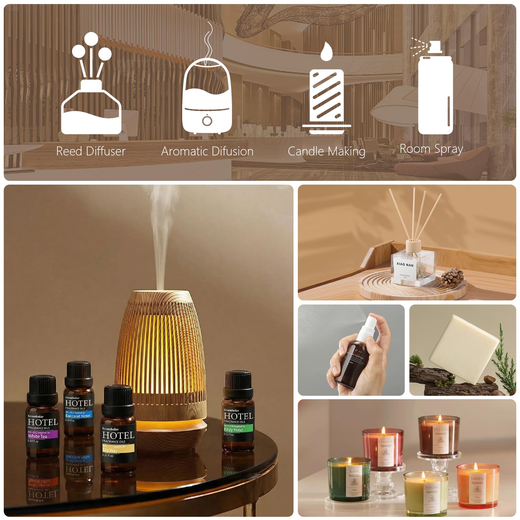 Juego de aceites esenciales, colección de hotel, juego de regalo de aceite esencial de alta calidad para difusores, cuidado del hogar, fragancias, humidificadores (set de 6 piezas)