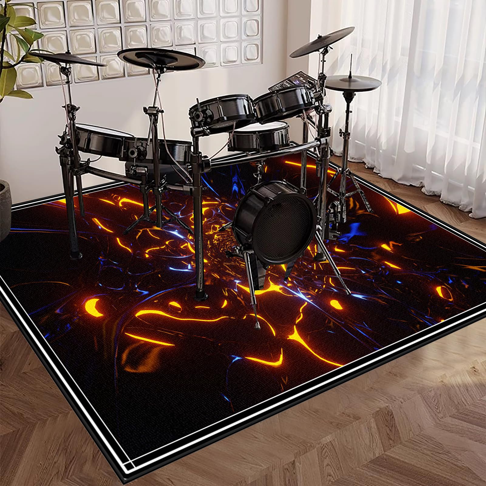 Tapis Batterie Tapis de Tambour Antidérapant Tapis Batterie Acoustique Insonorisant Tapis de Batterie Tapis pour Batterie Electronique Grosse Caisse Instruments de Musique Tapis de Sol 200 x 160 cm