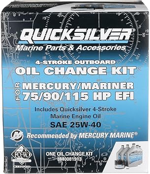 Quicksilver 4-Stroke Oil Change Kit for Mercury Outboard Engines 15, 20, 25, 30, 40, 50, 60, 75, 90, 115, 150, 175, 200, 225, 250, 300, 350, 400 HP