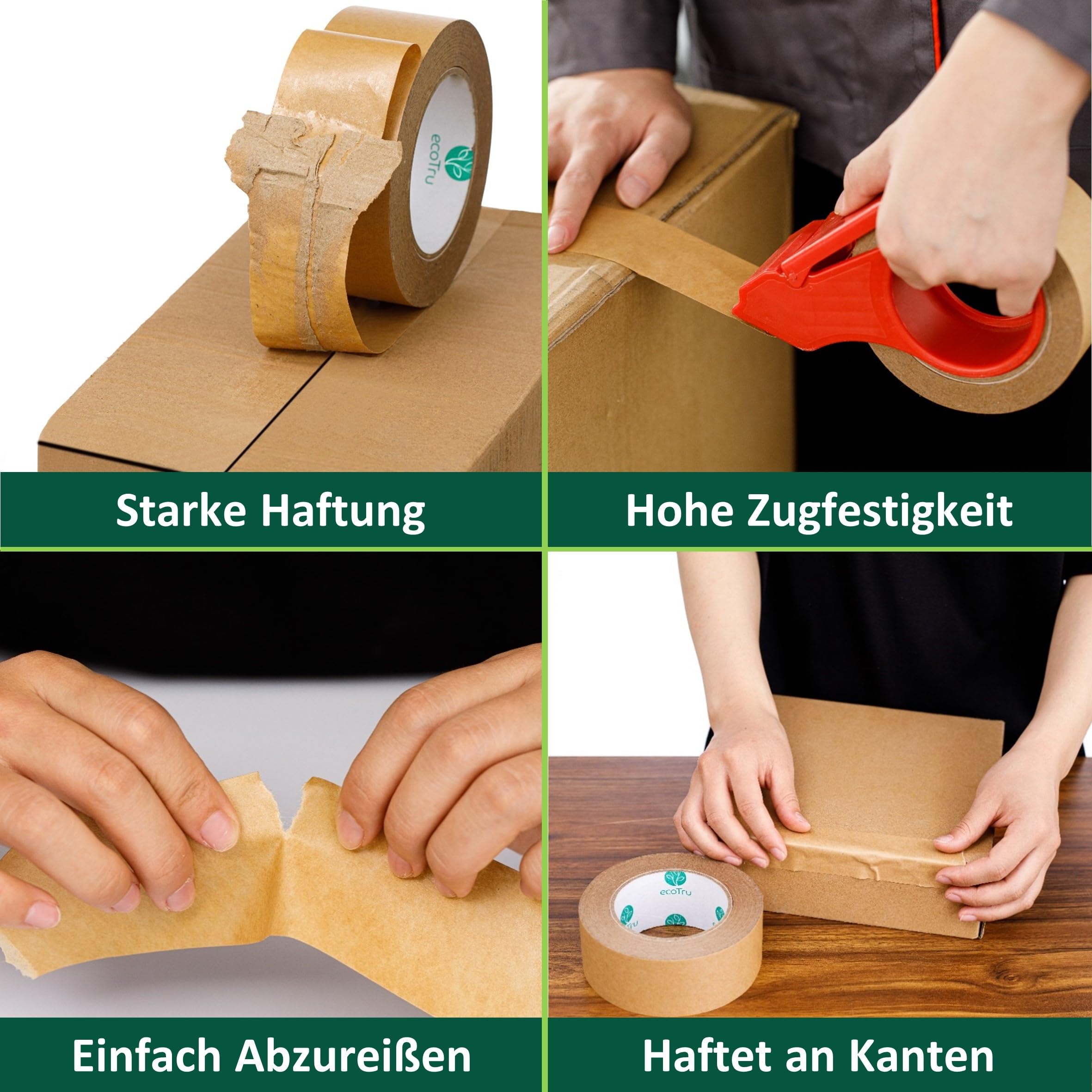 Ultra Strong Papier Paketbänder, Öko Paketband zum Verschließen und Verpackungen, Recycelbar braun Paketklebeband, Biologisch abbaubares, unbeschichtet Papierklebeband, 48mm x 50m 3 Stück