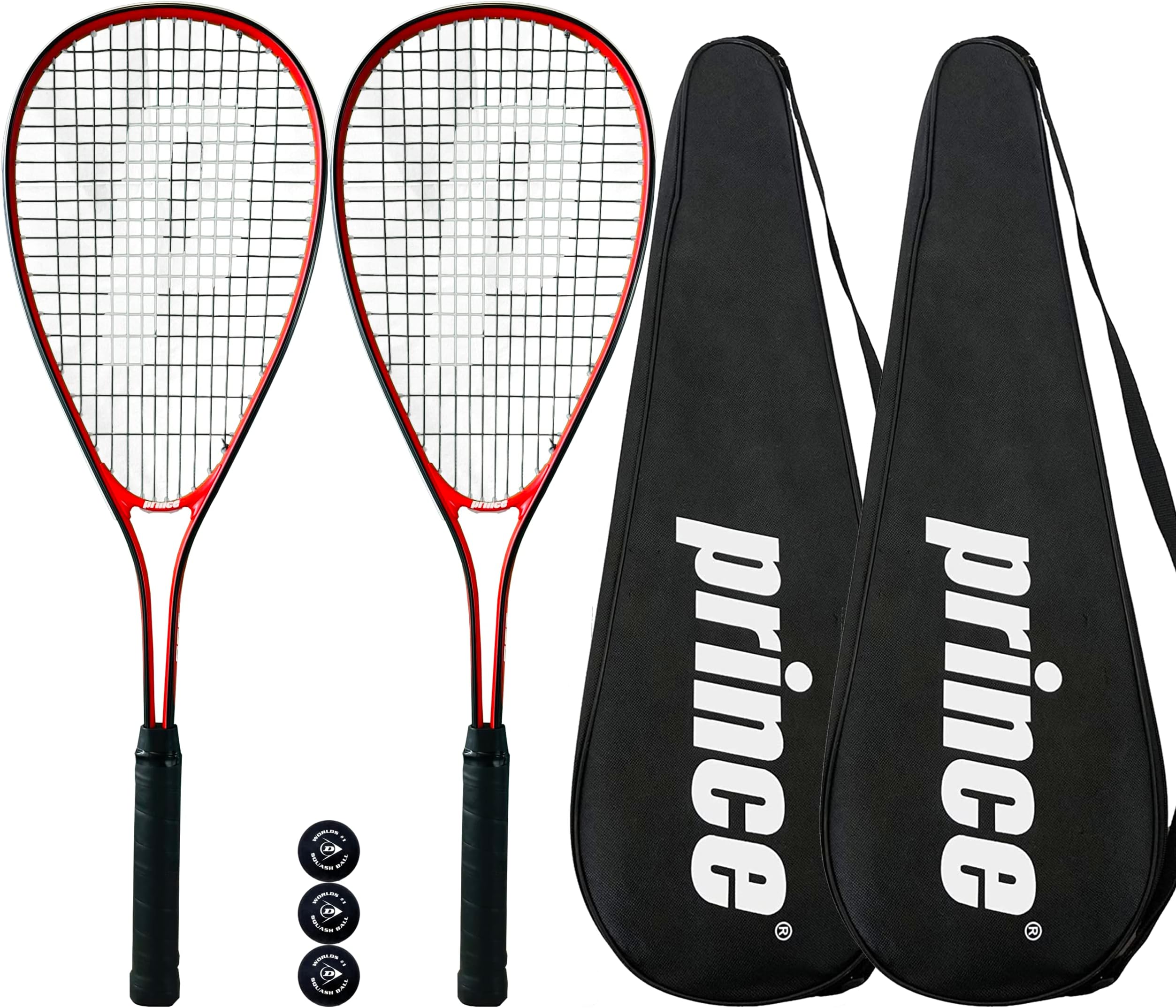 2 x Prince Power Ti Squash Rackets + Covers + 3 Squash Balls (Various Options) (Warrior)