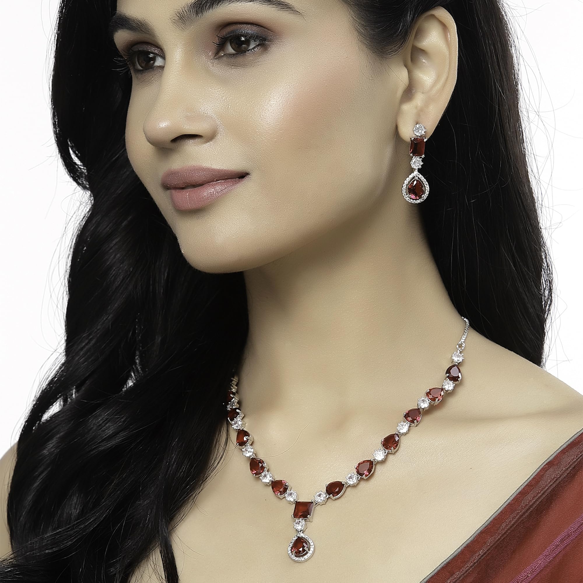 Rhodium-Plated Diamond Fashion Necklace Set
