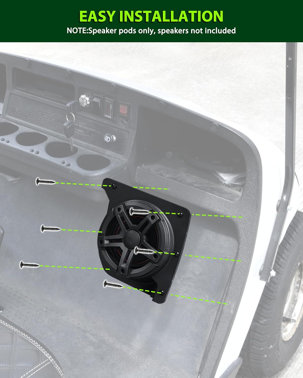 6.5" Speaker Pods for EZGO TXT 1994+, Under Dash Kick Loudspeaker Mount Front Speaker Devices Pod Bracket Holders for E-Z-GO TXT Accessories(2PCS, Support 6.5inch Speakers)