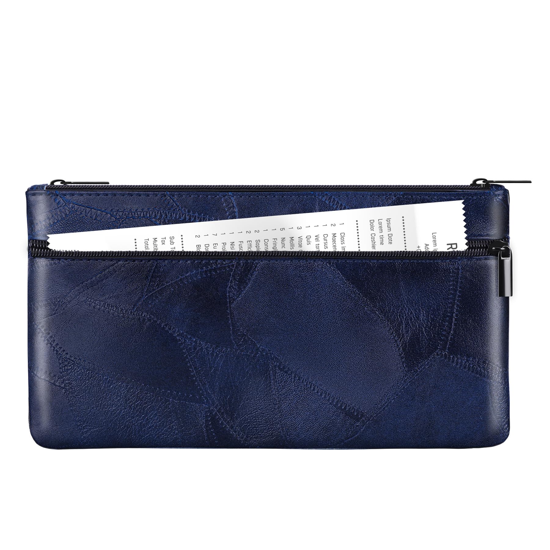 HAUTOCO Money Bag with Zipper 11 x 6.1 inch Embossed Deposit Money Pouch with Lined PU Leather Bank Bag Two Pockets Utility Wallet for Cash Check