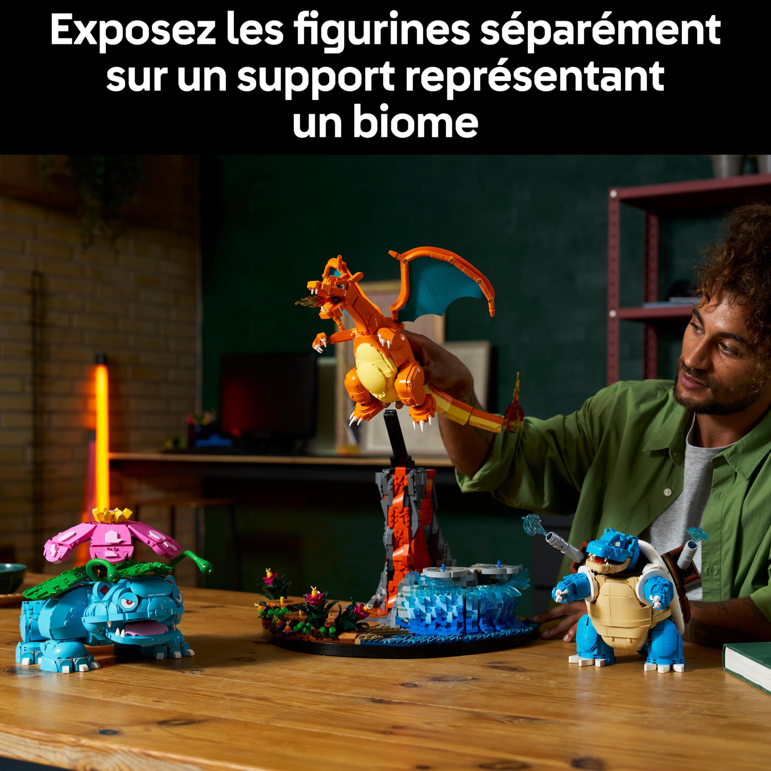 LEGO Pokémon Florizarre, Dracaufeu et Tortank - Set pour Adulte - Maquette 3D - 3 Figurines Anime pour Décoration DIY de Salon ou Bureau - Idée de Cadeau Gaming Collector pour Fans 72153