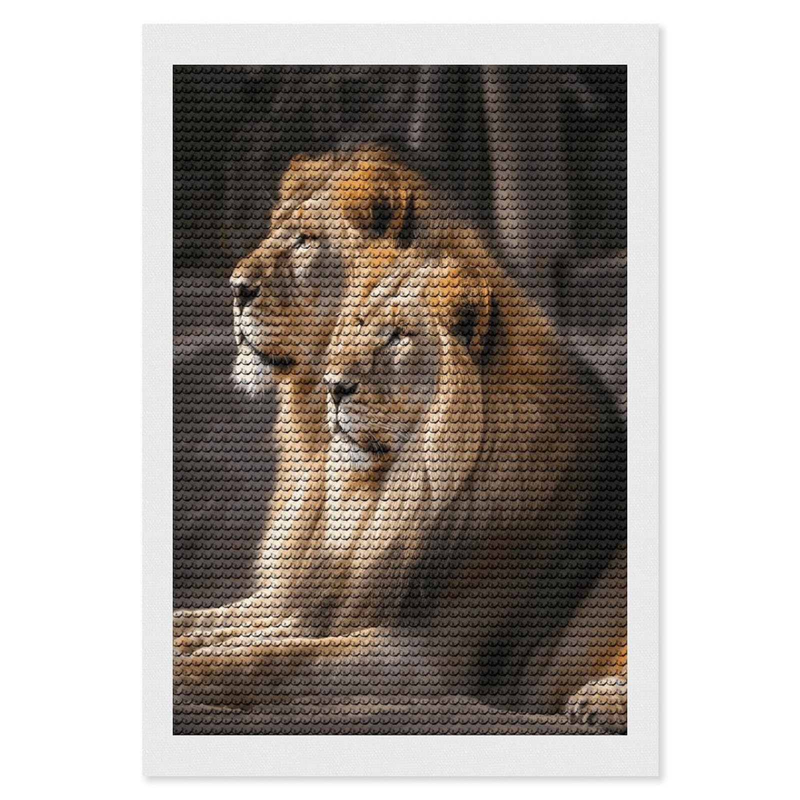 JTREHY Two Lions Diamond Art Kits Personalized DIY Round Diamond Painting Kits for Beginner Full Drill Diamonds Dots Paintings for Adults Gem Art Crafts Home Decor