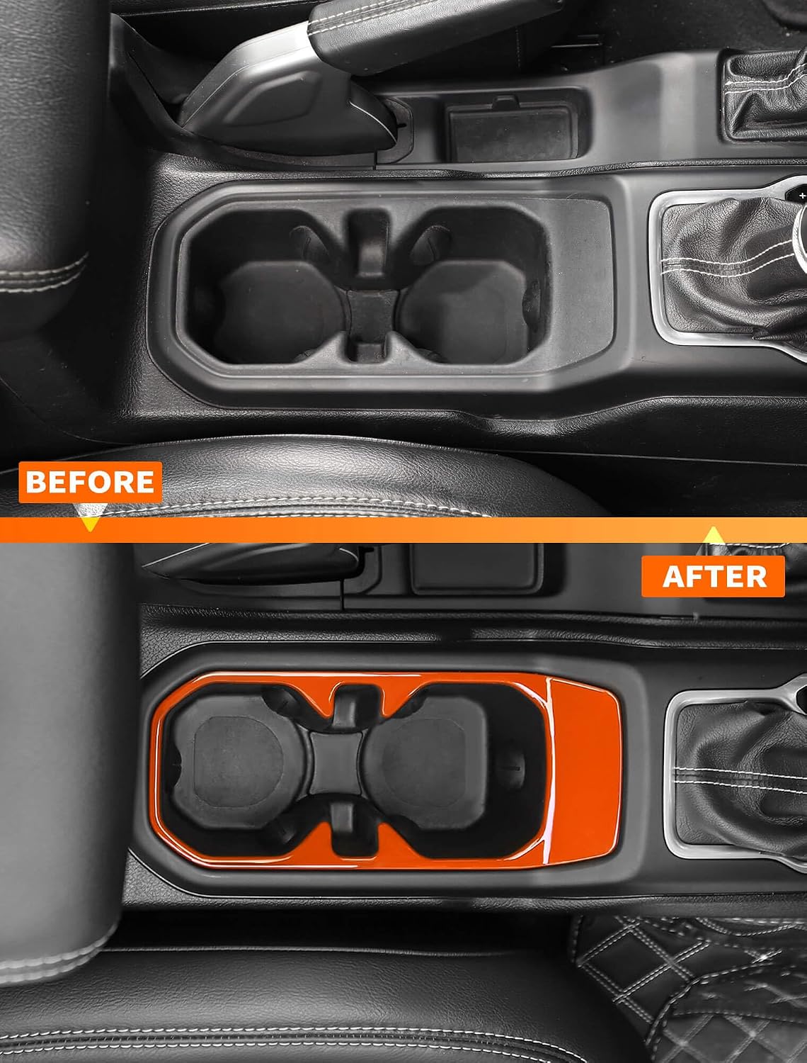 Savadicar Orange Interior Accessories - Cup Holder Trim Cover for 2018-Present Jeep Wrangler JL JLU 4XE & Gladiator JT - Solid Color Interior Decor Upgrade Option, 1-Piece