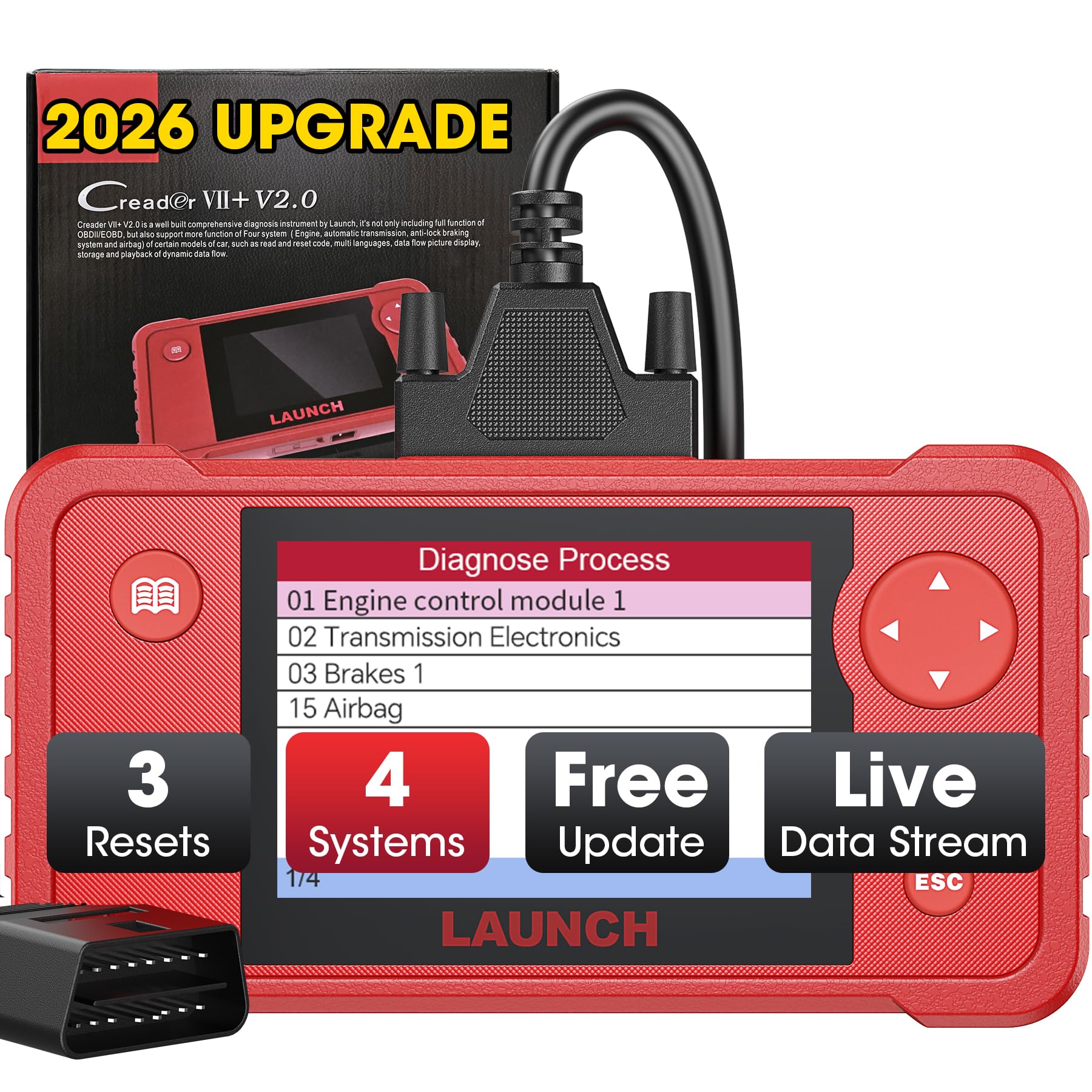 Launch X431 Creader VII+ (CRP123) Auto Code Reader EOBD OBD2 Scanner Scan Tool Testing Engine/Transmission/ABS/Airbag System Update via PC