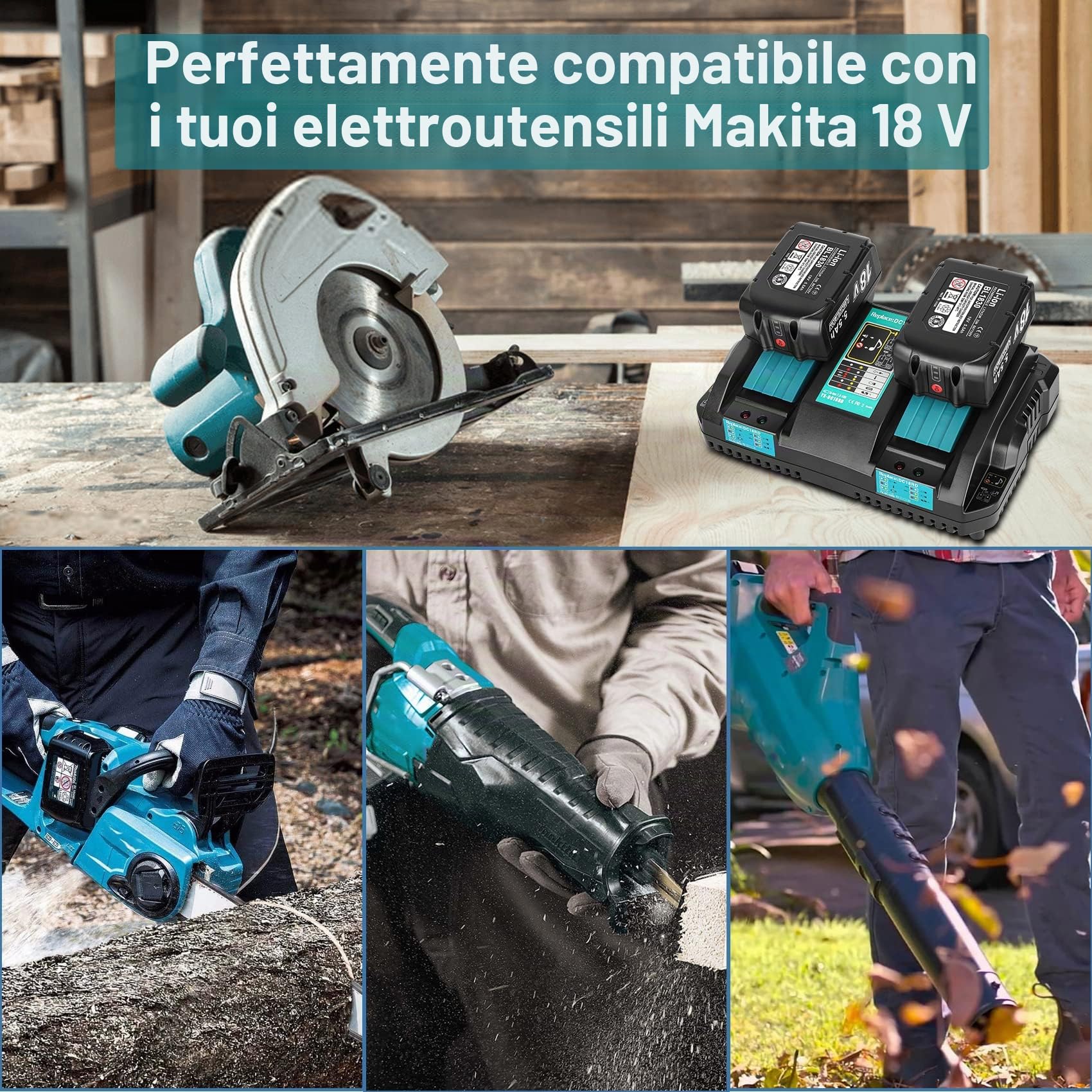 JYJZPB 2X 18V 5,5Ah Batterie di Ricambio + Doppio Caricabatterie DC18RD per Makita 18Volt Batterie BL1830 BL1850B BL1840 BL1850 BL1845 BL1860 BL1815 BL1820