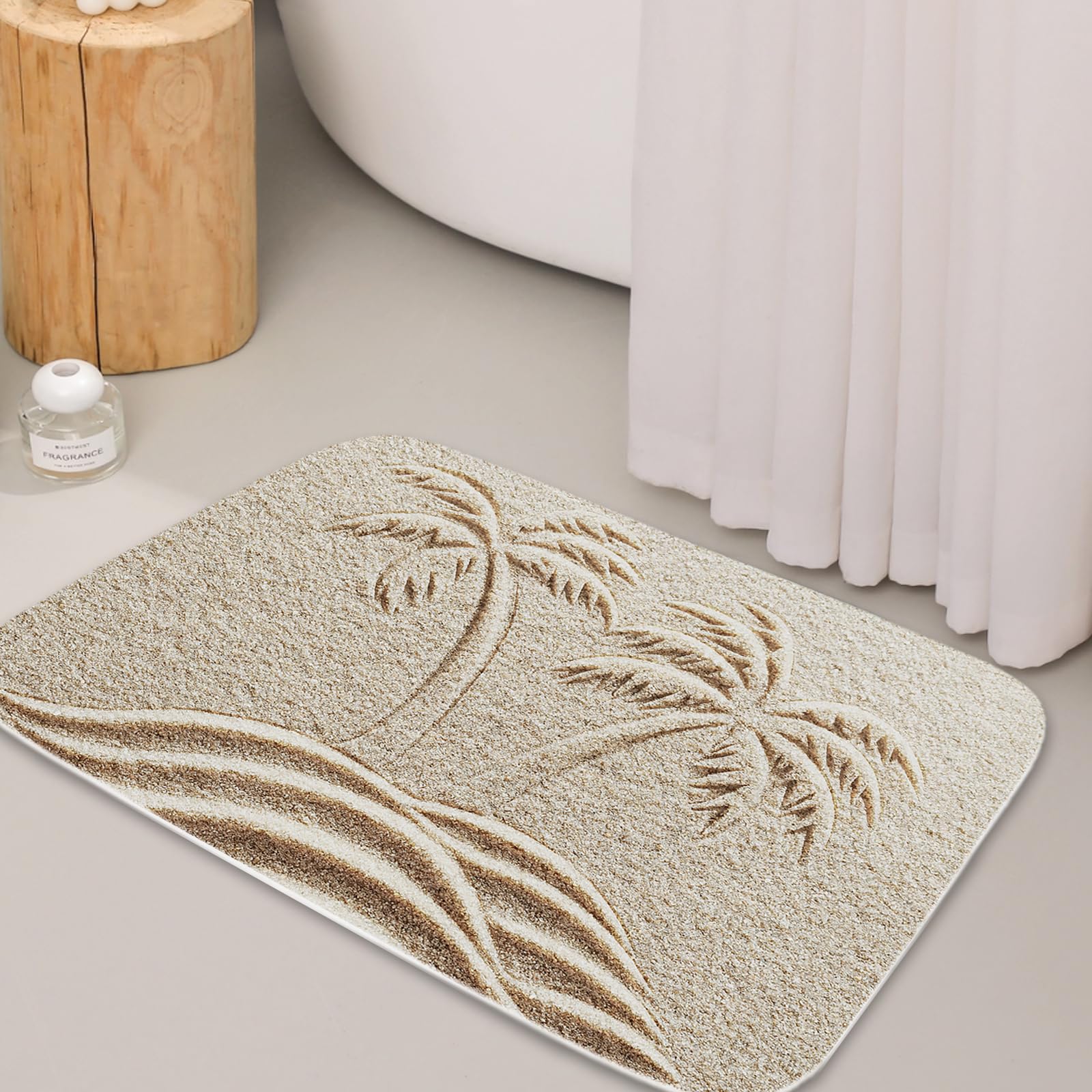 TheBlackSpot Summer Beach Palm Tree Bathroom Rugs Tropical Plant Sand Bath Mat Non Slip Bathroom Beachy Decor Mats Imitation Cashmere Door Rug with