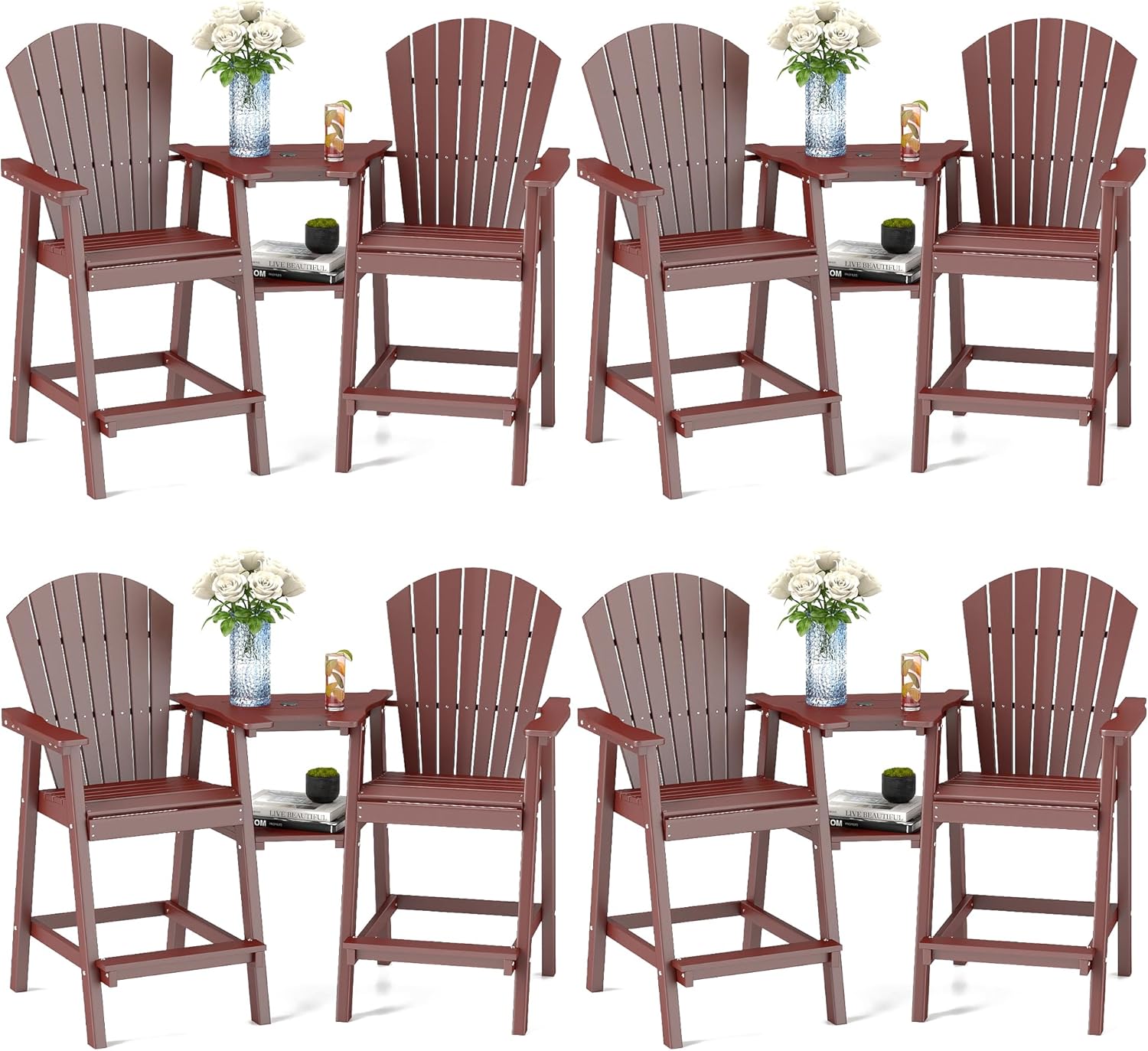 FOOWIN Tall Adirondack Chair Set of 8, All Weather HDPE – B0DYN6BR3J