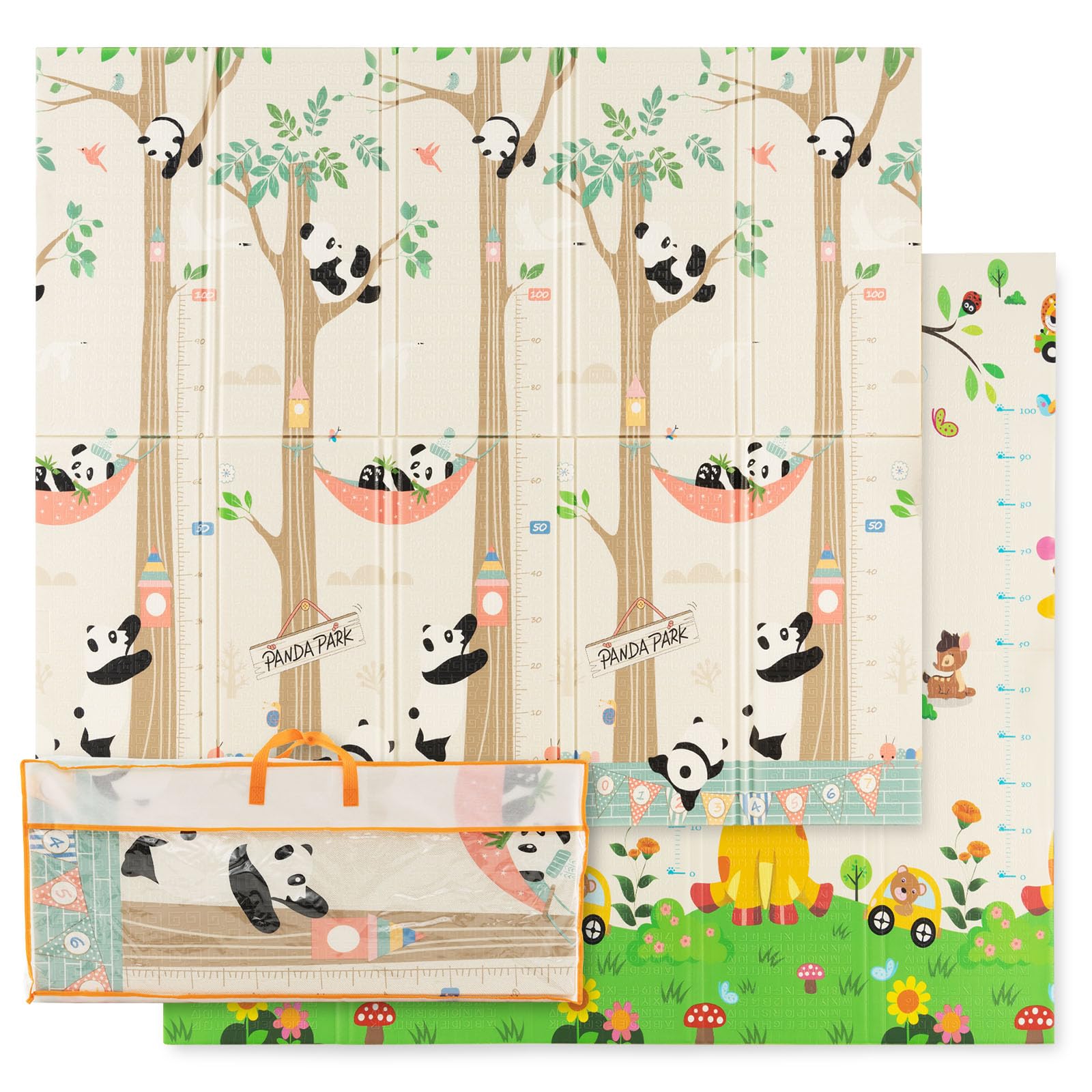 COSTWAY Baby Spielmatte faltbar, 200 x 180 cm Babymatte doppelseitig, Krabbelmatte aus XPE Material, Krabbeldecke, Spielteppich für Babys, Säuglinge und Kleinkinder (Giraffe-Panda)