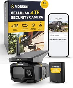 Vosker VKX Solar Powered 4G-LTE Outdoor Cellular Security Camera - No WiFi Needed, Motion Activated, Night Vision, SIM Card Included, On-Demand Mode - 15s Video Clips, IP65 Weather-Resistant