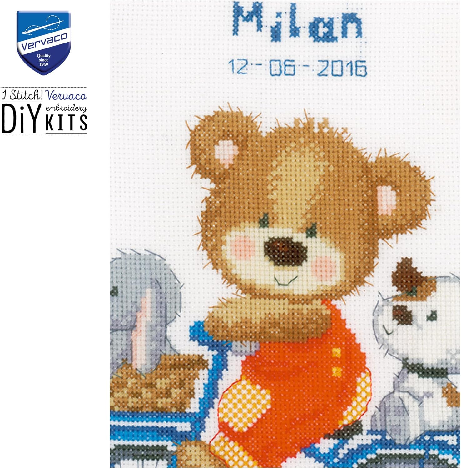 Vervaco Counted Cross Stitch Kit Cycling Bear 10.8" x 11.6"