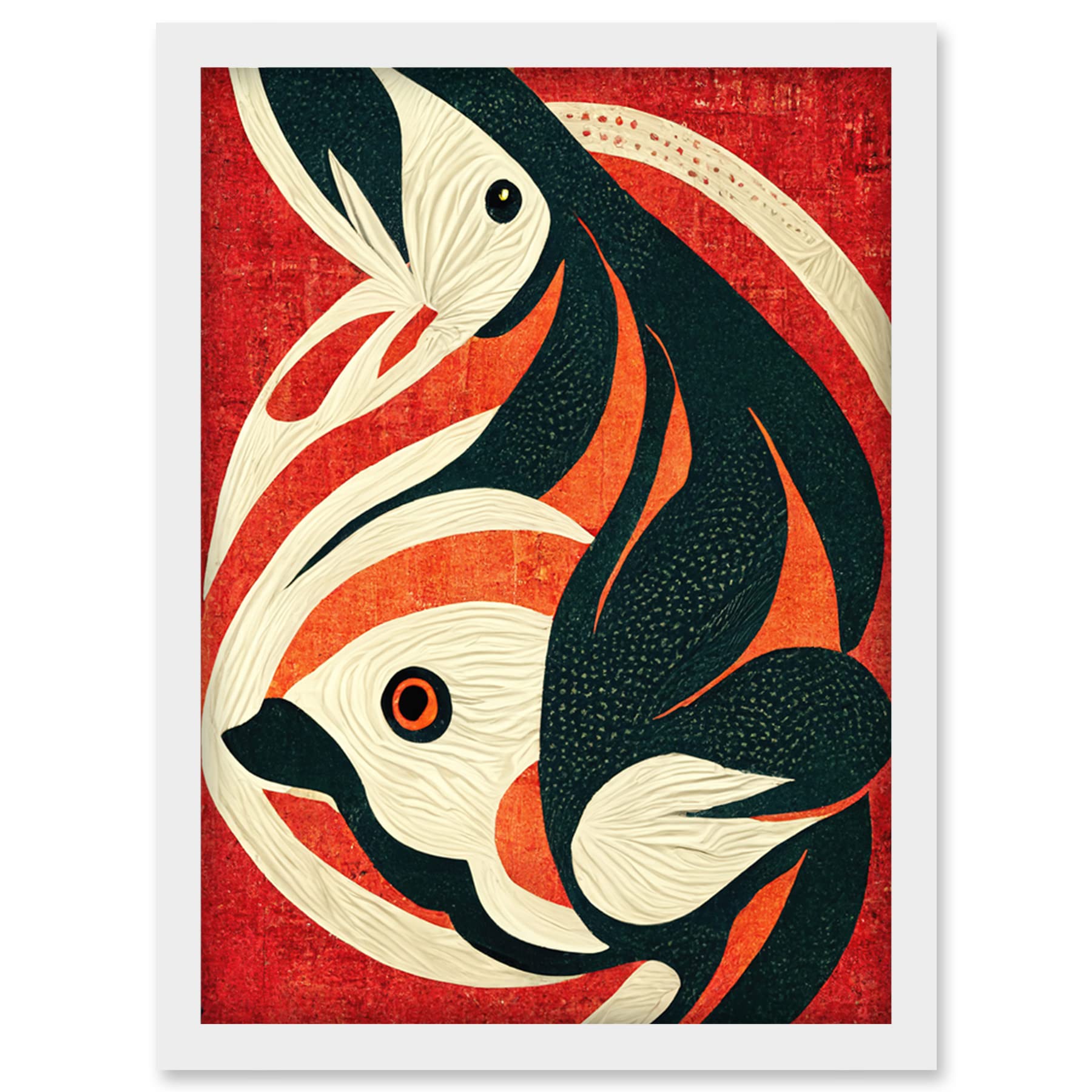 Doppelganger33 LTD Abstract Stylised Japanese Koi Carp Fish Painting Artwork Framed Wall Art Print A4