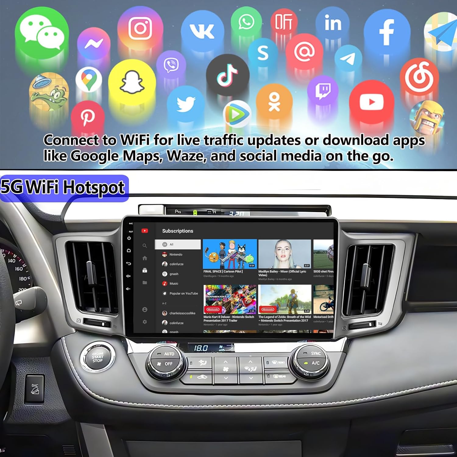 Car Radio Stereo for Toyota RAV4 2013-2018: 8-Core 4GB+64GB 10.2 Inch Touchscreen Android 15 Head Unit with Wireless Carplay Android Auto Bluetooth GPS Navigation 5G WiFi