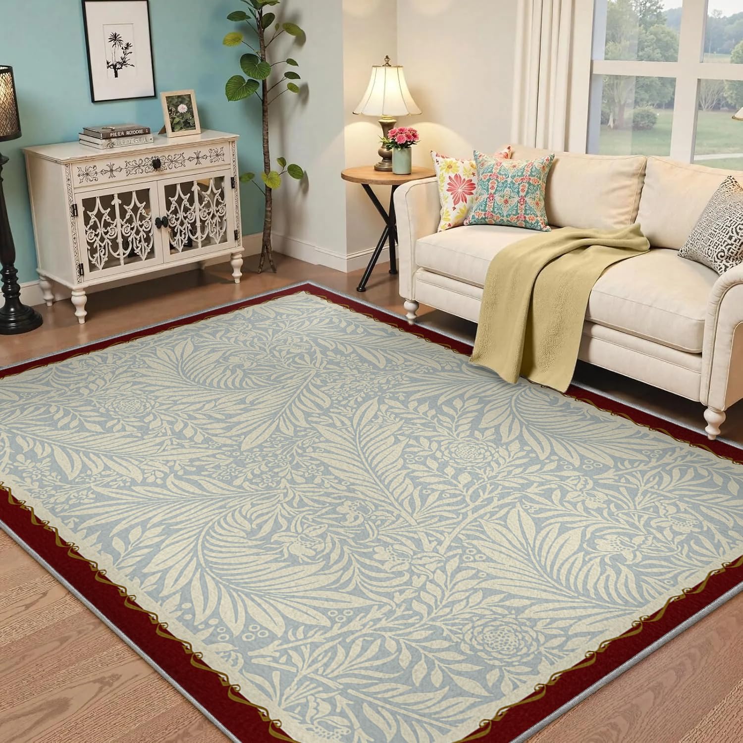 Tapis lavable en machine Larkspur 160x200cm pliable et antidérapant pour salon moderne