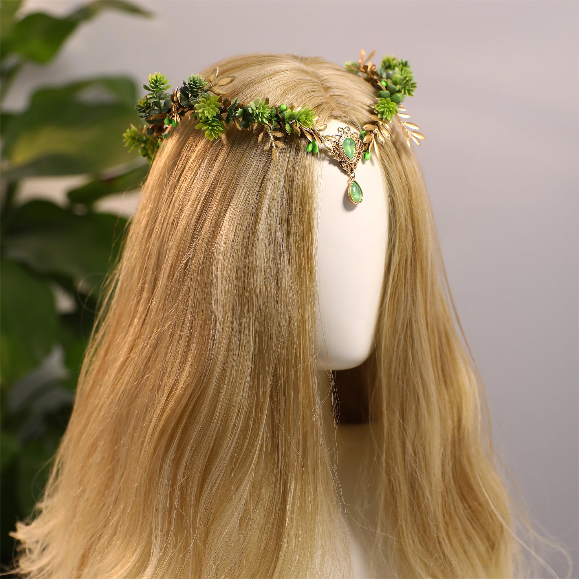 MOSTORY Woodland Leaf Crown Elf Flower headband for Women Fairy Forest Headpiece for Renaissance Cosplay Photo Shoot - Image 4