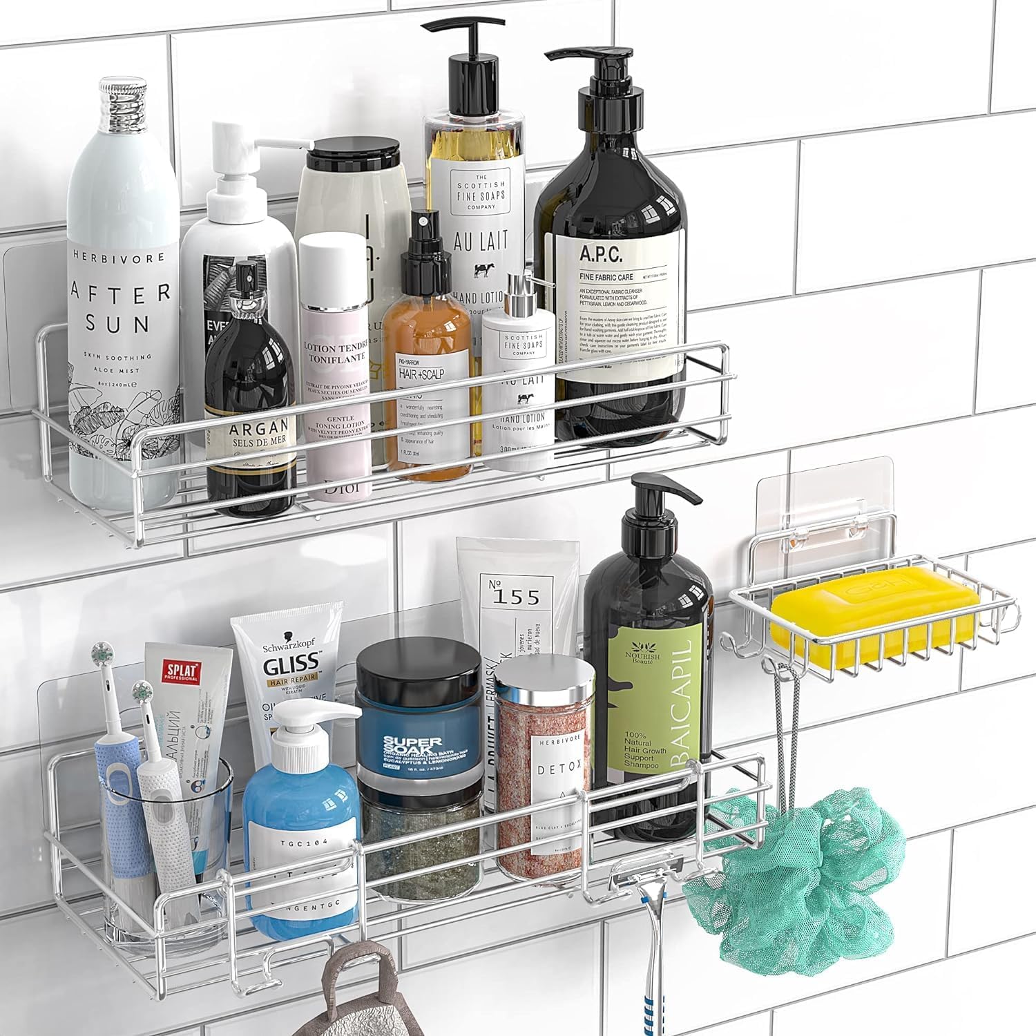 Amazon.com: Moforoco 3-Pack Shower Caddy Basket Shelf with Soap Holder ...
