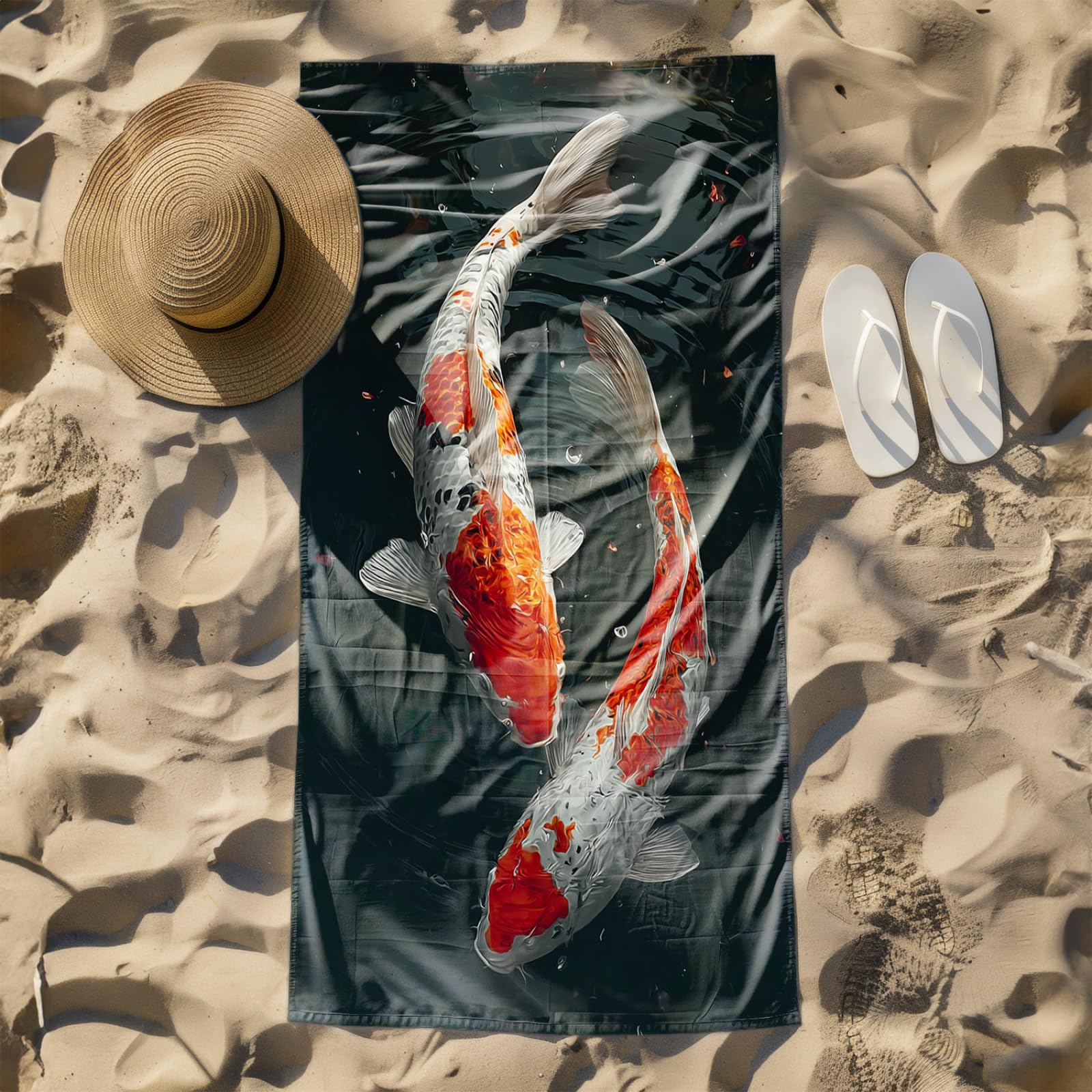 Générique Serviette de Plage XXL Carpe Rouge | Grande Taille Serviette de Plage et Douche Avec Elastique Microfibre Absorbante et Légère Sport Séchage Rapide