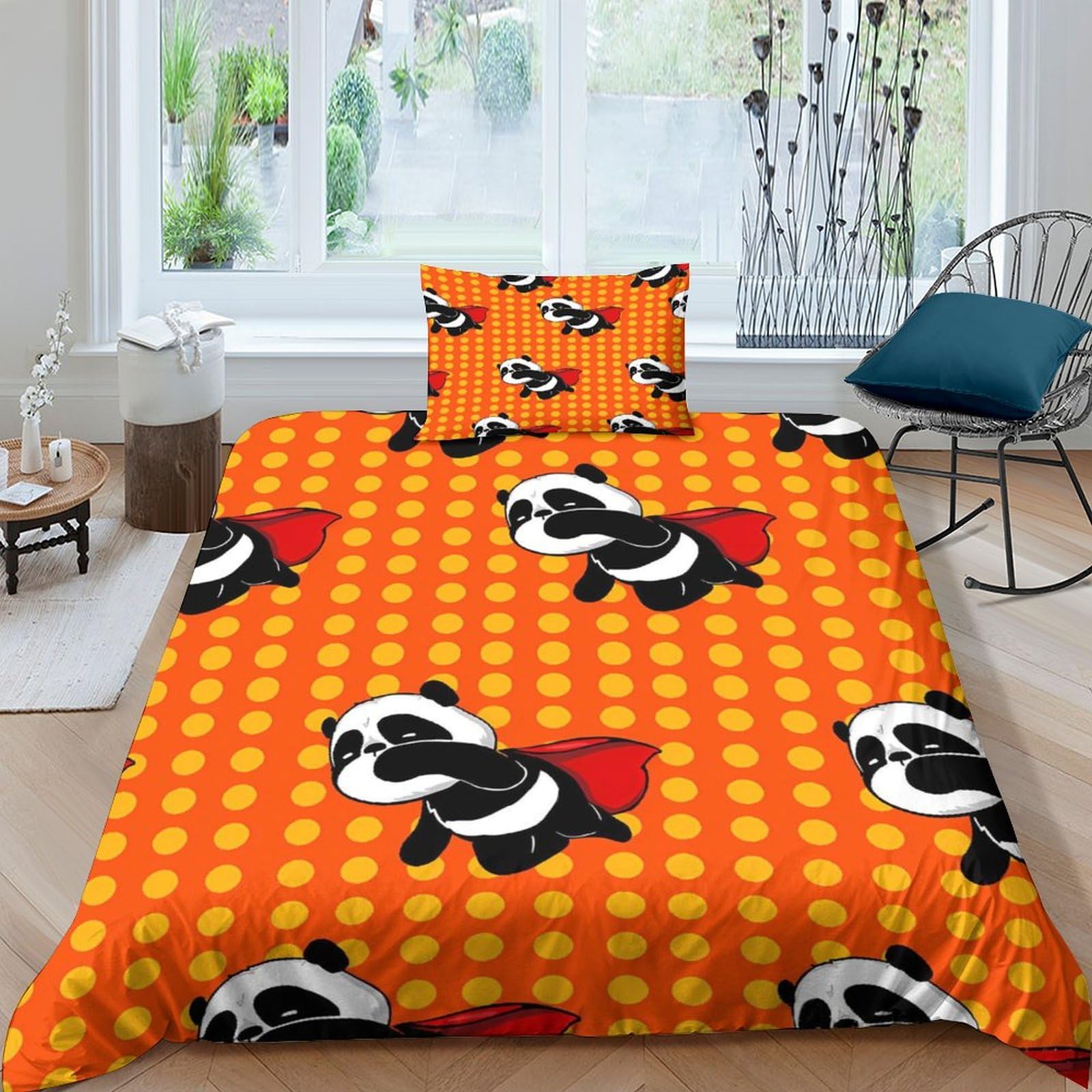 Housse de couette panda 3D lit 1 personne 135x200 parure de lit microfibre enfant adulte