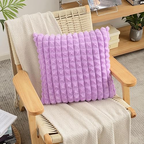 Miniatura 74 de FUTEI Juego de 2 fundas de almohada decorativas color camello de 18 x 18 pulgadas, fundas de cojín cuadradas, piel sintética de conejo esponjosa